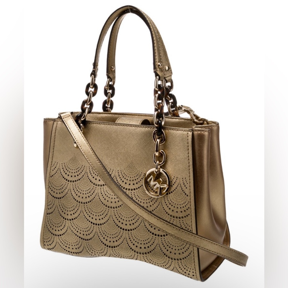 Michael Kors Sofia Laser Perforated Leather Gold … - image 8